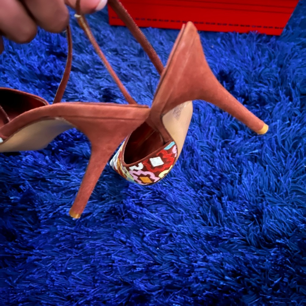 Rene Caovilla Multicolor Geometric Embroidered Slingback Heels - Picture 7 of 9